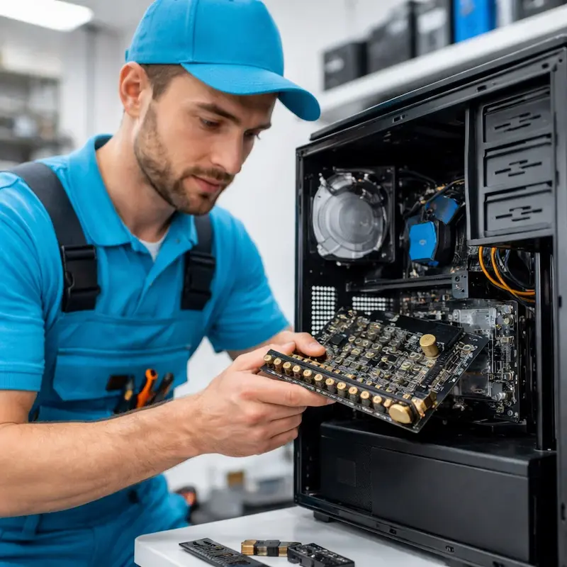 Мастер устанавливает звуковую карту на ПК в Мурманске